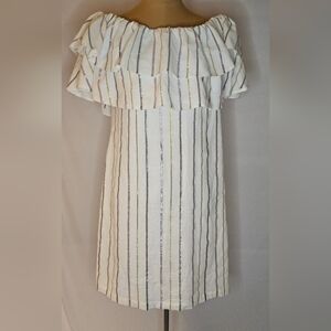 Charles Henry Metallic Stripe Off-the-Shoulder Popover Mini Dress